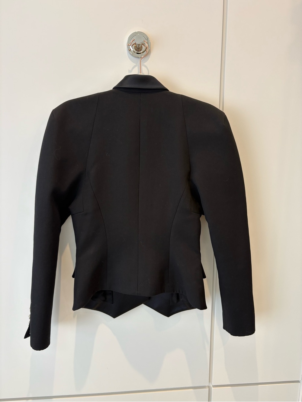 BALMAIN Paris Black Wool Tuxedo Blazer Size 40 Power Shoulder Made France - Picture 5 of 11